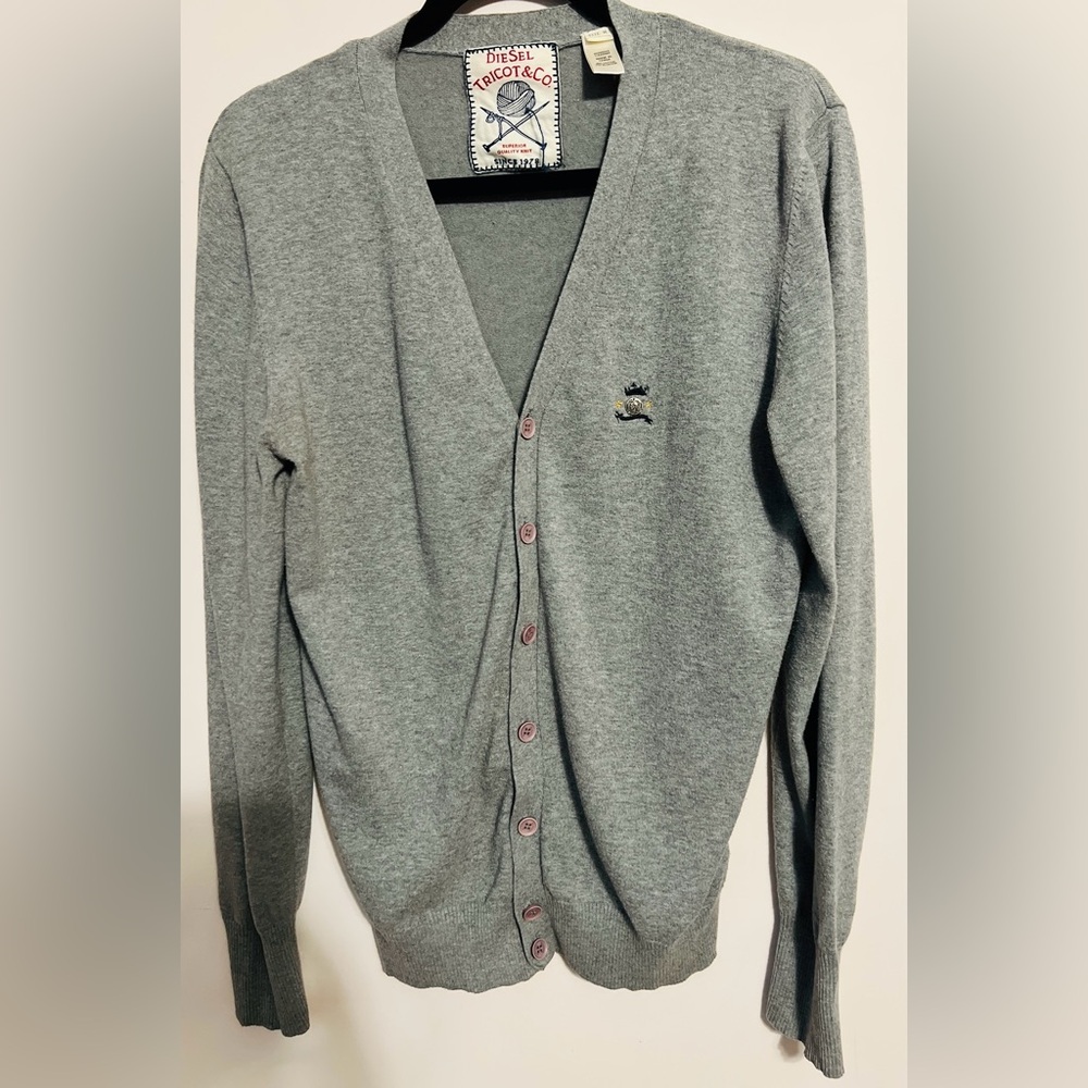 Diesel Men's Light Gray V-Neck Button Cardigan